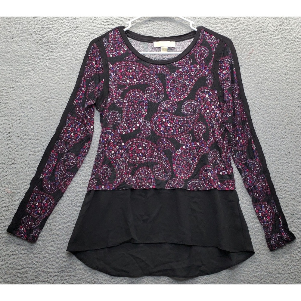 Michael Kors Tunic Top Womens Small Multi Paisley Floral Long Sleeve Layered Hem